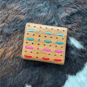 Fossil Brown Wallet with Red, Pink, and Blue Accents